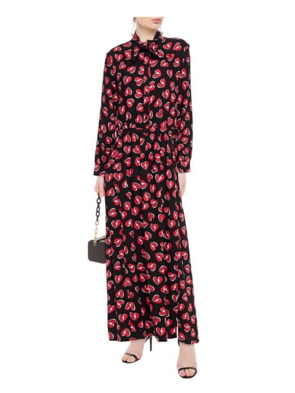 Love Moschino Black Maxi Dress with Red Heart Print - Picture 1 of 5
